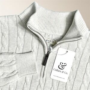New Collars & Co S Kensington Cream Cable Knit Cotton Quarter Zip Preppy Sweater